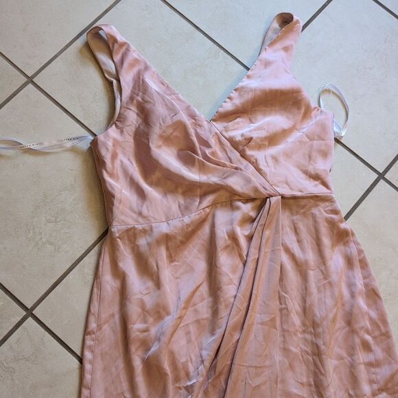 NWOT After Six Whisper Satin Maxi Dress Draped Tulip Gown Toasted Sugar Pink 14 - Picture 2 of 15